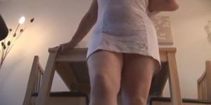 Attractive Mature milf in tight dress and pantyhose strips