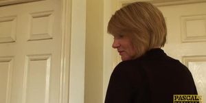 Busty mature submissive strips and teases