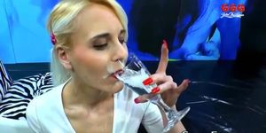 Euro slut drinks jizz