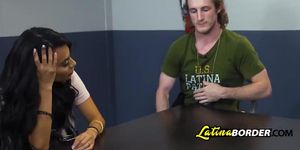 Hot as screw latina brunette is deep throating big US dick