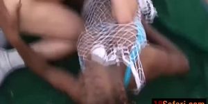 Group outdoor African teens blowjob oral interracial