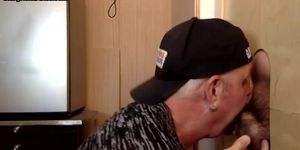 Gloryhole mature gay sucks BF cock at home till cum in mouth