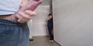A man flashes a cock to a new neightbour beautiful girl