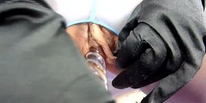 Nicole duPapillon's huge labia, glass dildo, cum and gush.