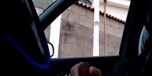 Jerking cock in the car while women walking around