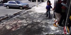 Desperate robber has no problem sucking dicks in the shop for his freedom