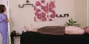 MEAN MASSAGES - Brunette Teases His Dear Cock