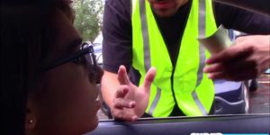 Slim and brunette Joseline Kelly gets fucked by parking attendant