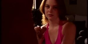 teen gina gives nice handjob with cum on chest