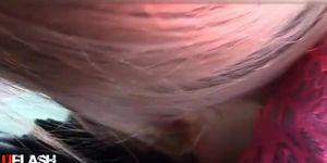 Hottie Blonde Car Flash and Blowjob
