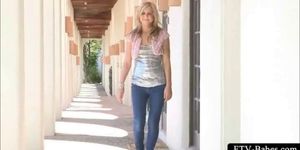 Public nudity turns up a teenage sexy  blonde