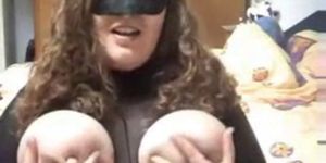 Busty BBW in lingerie masterbates on webcam