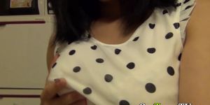 Asian skank rubs pussy
