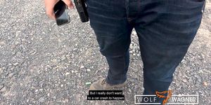 Tesla Protest! Kitty Blair nude in public w/ message for Elon! + Public Fuck! WOLF WAGNER