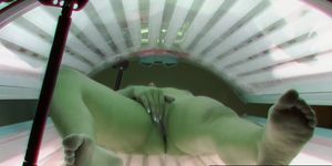 Blonde Beauty Secretly Fingering Pussy in Public Solarium (Hiddencam___)