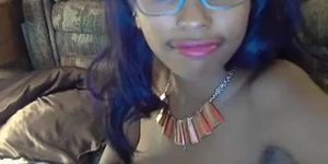 Black teen strips and fingers wet pussy on webcam