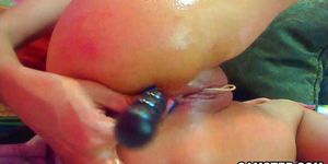 Anal beads & dildos make her latin pussy squirt
