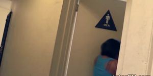 Hot ebony chick blows big cock through glory hole