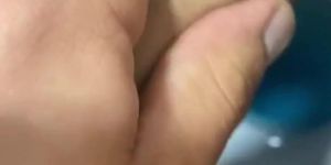 Horney handsome guy plays with his huge cock on the toilet