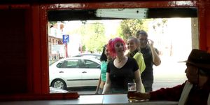 Busty babe whipped and fucked in public (Candy Alexa)