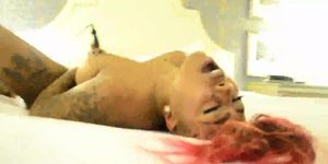 Black babe sucking cock and masturbating (Juicy Black)