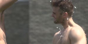 COLBYS CREW - Rimmed muscle jocks jerking cum in lockerroom