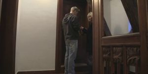 GRANNYBET - He helps old mature blonde woman