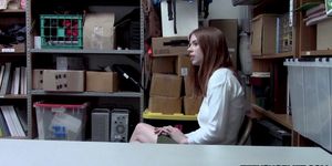 Shy redhead teen thief gets busted stealing underwear (Pepper Hart)