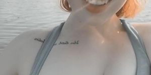 Caught flashing boobs outdoors