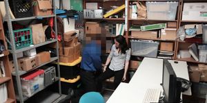 Feisty teen shoplifter works the big dick security guard