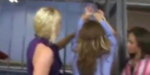 Slutty cfnm chicks jail bird dude gets held at pussy point