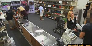 Hot blonde milf sucks off and screwed at the pawnshop