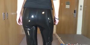 Sexy Latex Liquid Leggings with Red Stilettos Fetish