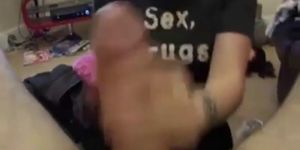 Cute college girlfriend sucking a huge cock