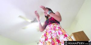 Nasty Asian teen excited for a white cum launcher
