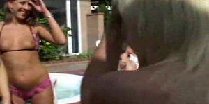 One lucky lesbian gets squirted all over at a party...F70