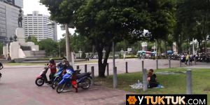 Sensual tiny lady from Thailand gets taken to the street to the hotel just to get her pussy nailed