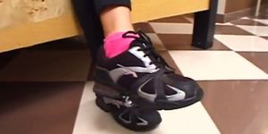 Pink sock and foot smelling