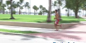 Jogging jock pickedup and anally banged
