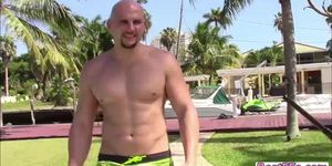 Big hard party by the pool on a holiday
