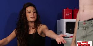 UK babe instructs guy during CFNM fetish