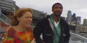 Hairy redhead Rhoda meets a guy and fucks him