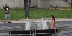 Huge tits slave bath in public fountain (Lena, Lucia Love)
