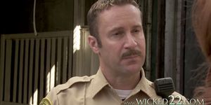 Hot pornstar banged hard by the officer from Scream XXX porn parody movie (Evan Stone, Jessie Andrews)