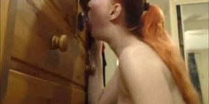Busty redhead teen practising in BJ
