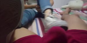Sweet teen shoe and footjob