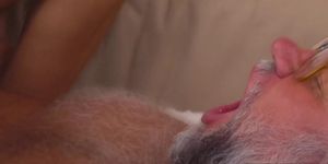 Gorgeous blonde fucking with an ugly grandpa