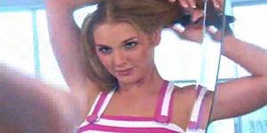 Brianna ,amazing blonde girl combs her hair