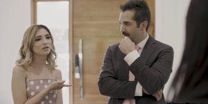 Virtual Assistant Joy coerces the young couple Jane and Donni into sex (Angela White)