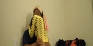 Super hot blonde girlfriend fucks her man against the wall